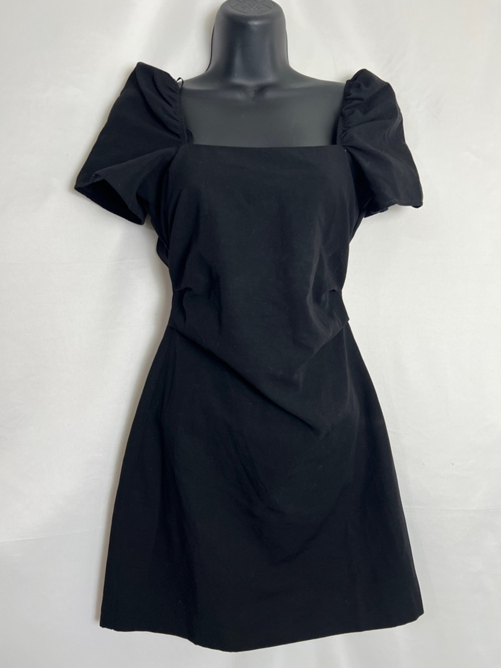 Zara Black Puff-Sleeve Square-Neck Mini Dress